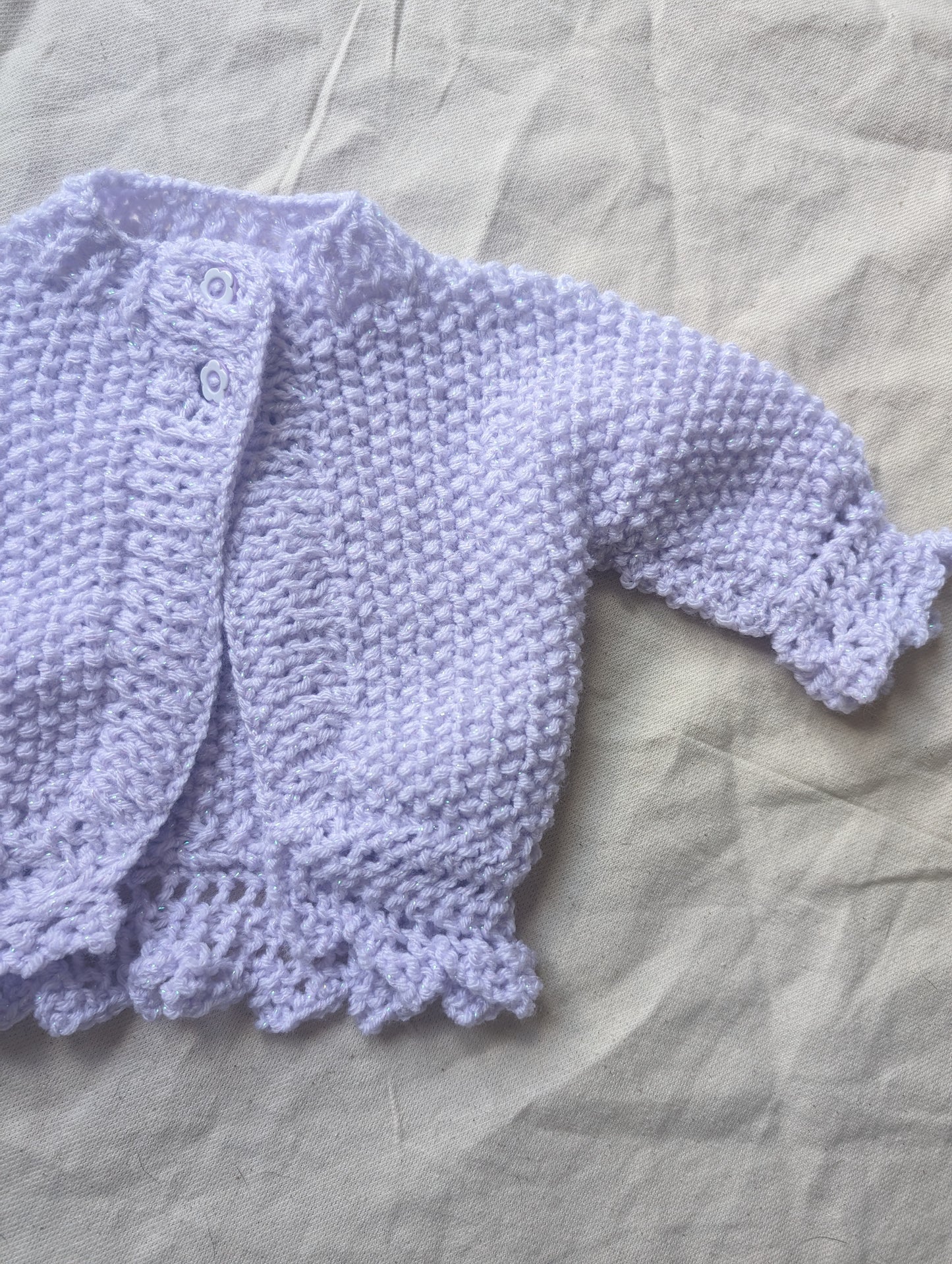 Purple Sparkle Hand Knit Cardigan 0-3 months