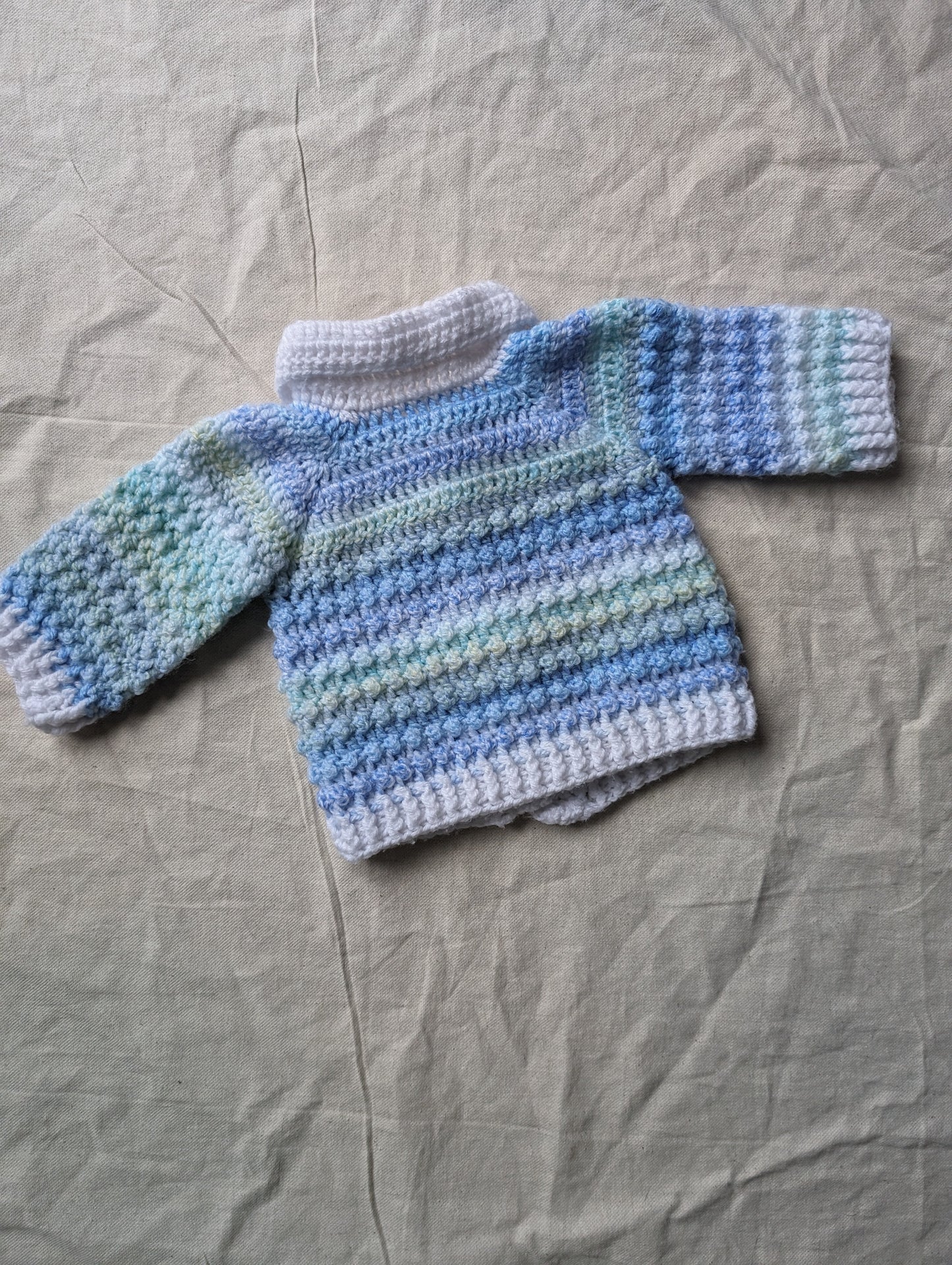 Blue Mix Hand Knit Cardigan 3-6 months