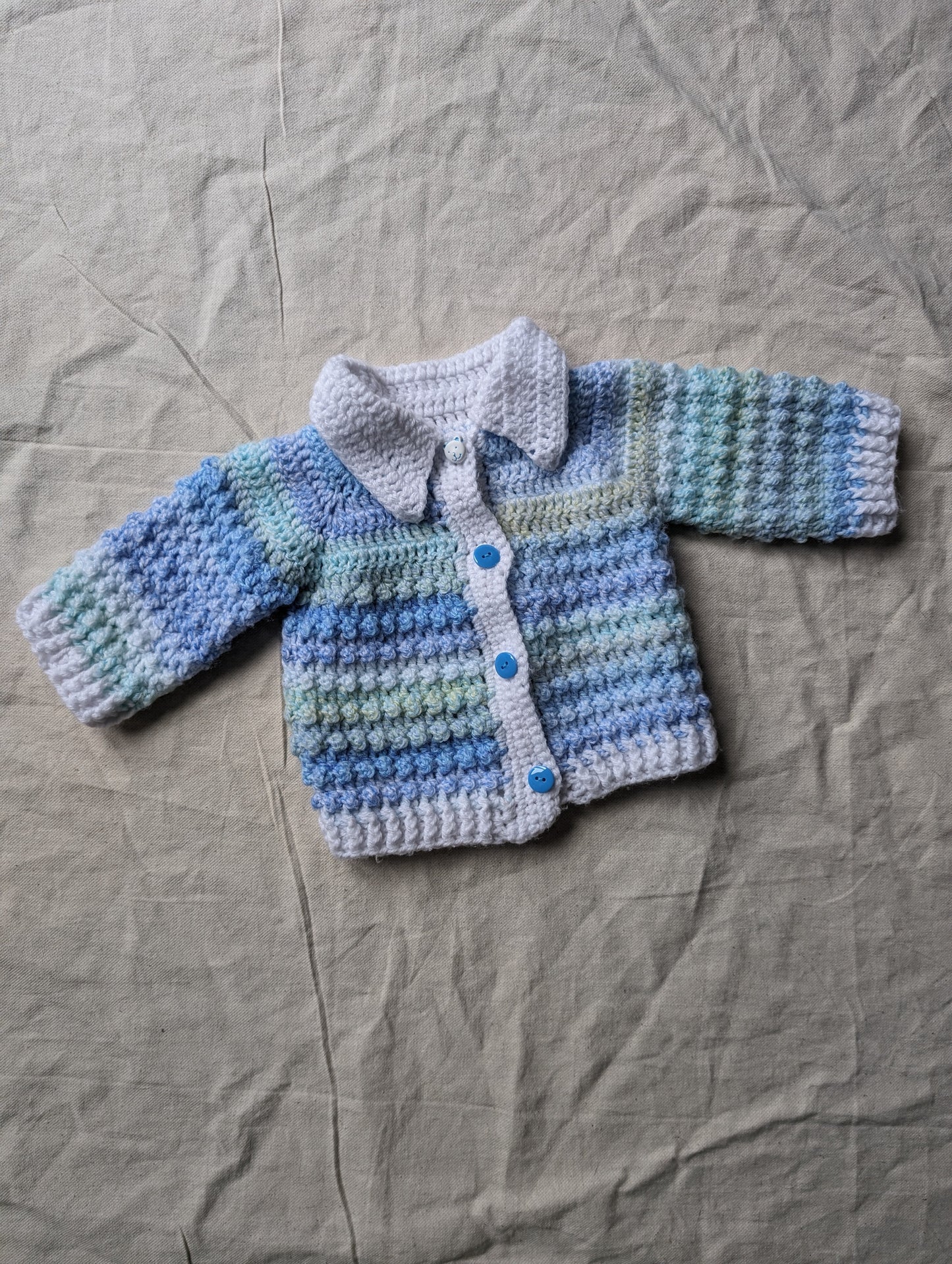 Blue Mix Hand Knit Cardigan 3-6 months