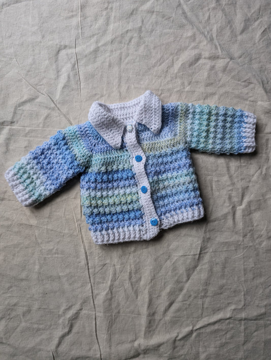 Blue Mix Hand Knit Cardigan 3-6 months