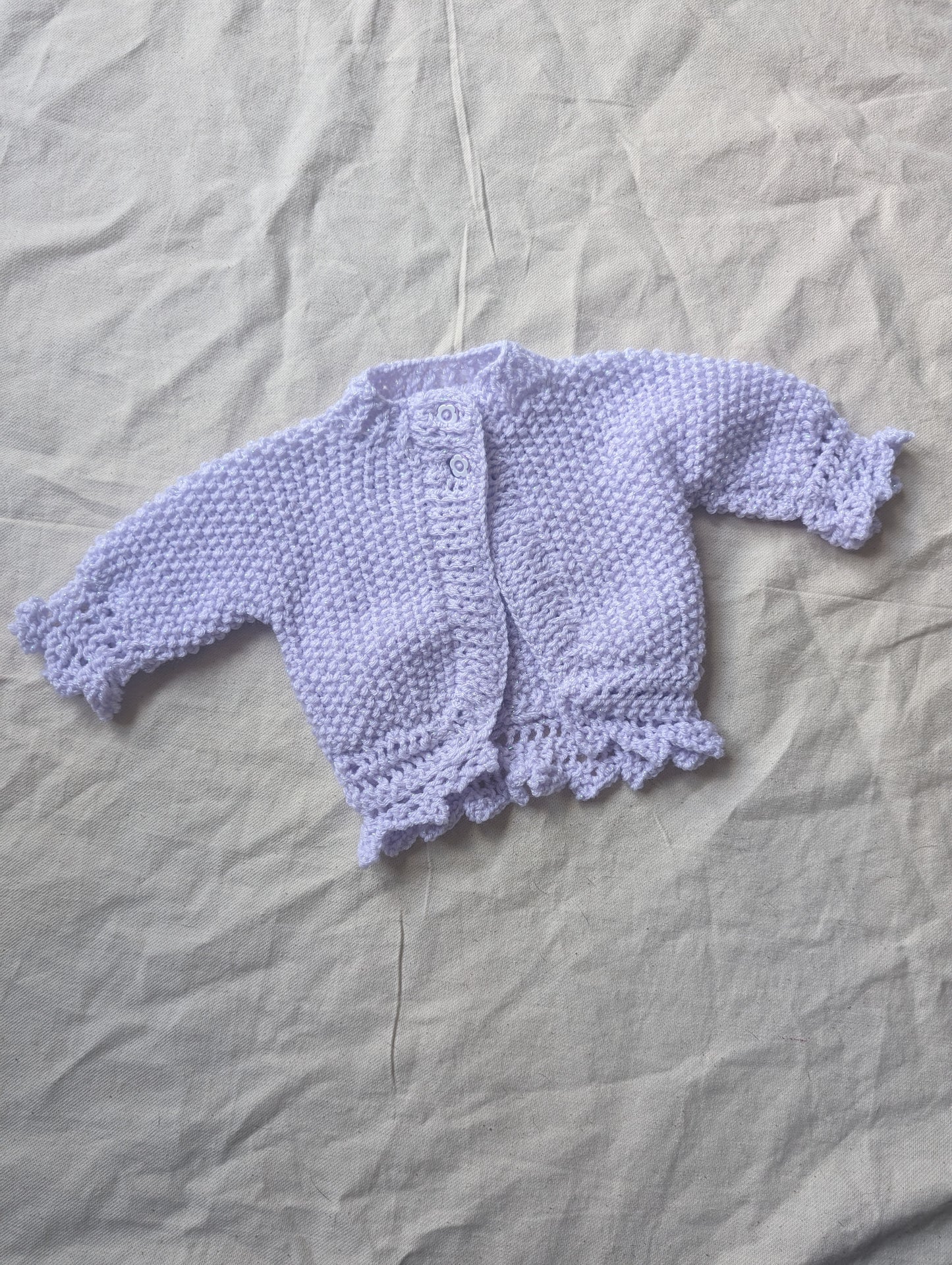 Purple Sparkle Hand Knit Cardigan 0-3 months