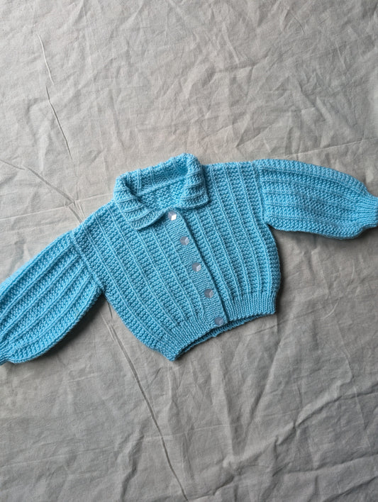 Turquoise Hand Knit Cardigan 6-9 months