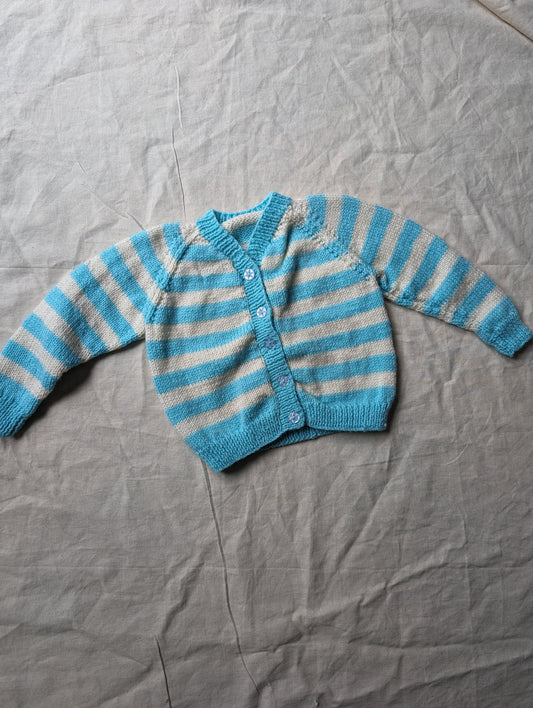 Turquoise Stripe Hand Knit Cardigan 1-2 years