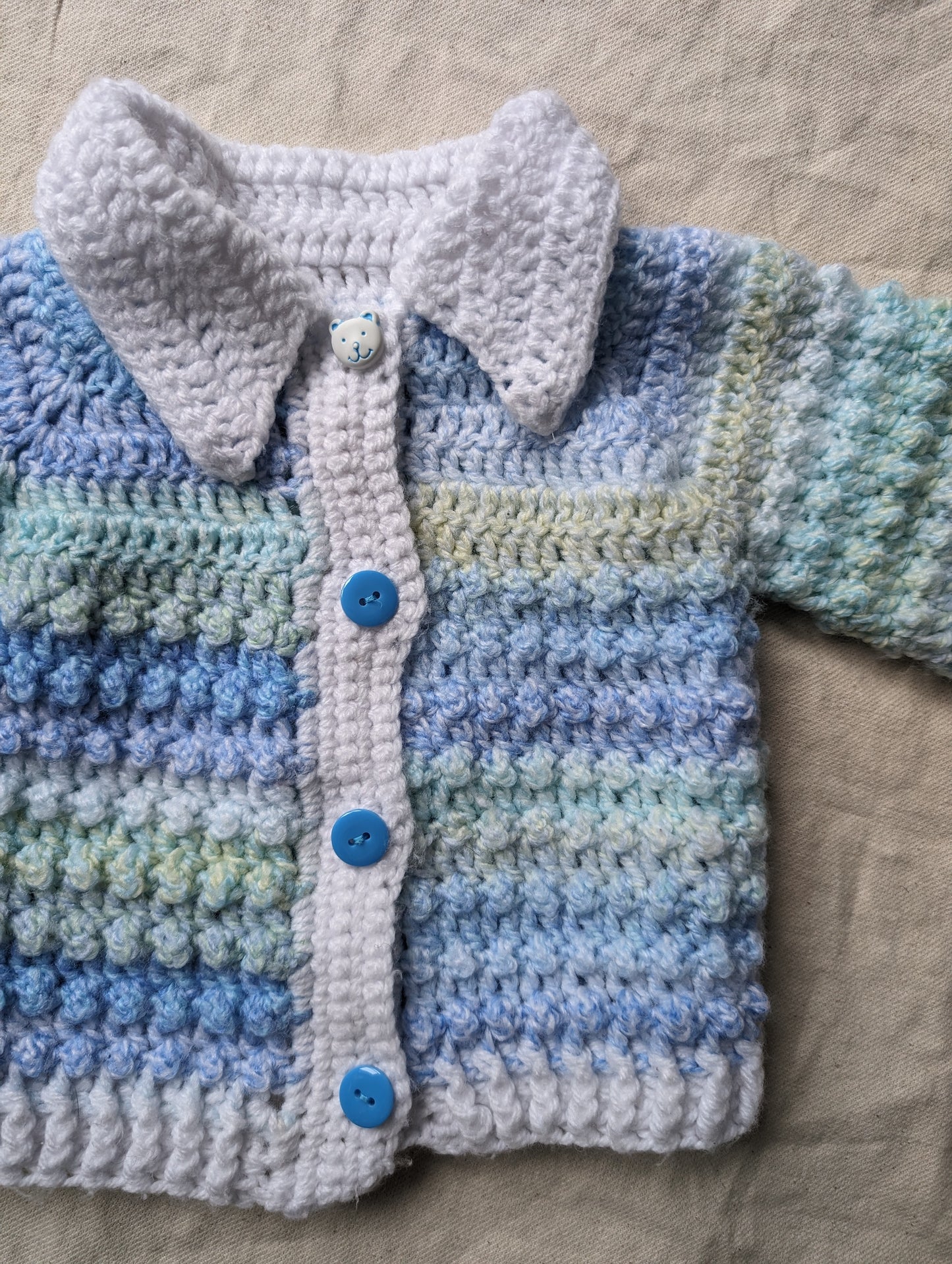 Blue Mix Hand Knit Cardigan 3-6 months