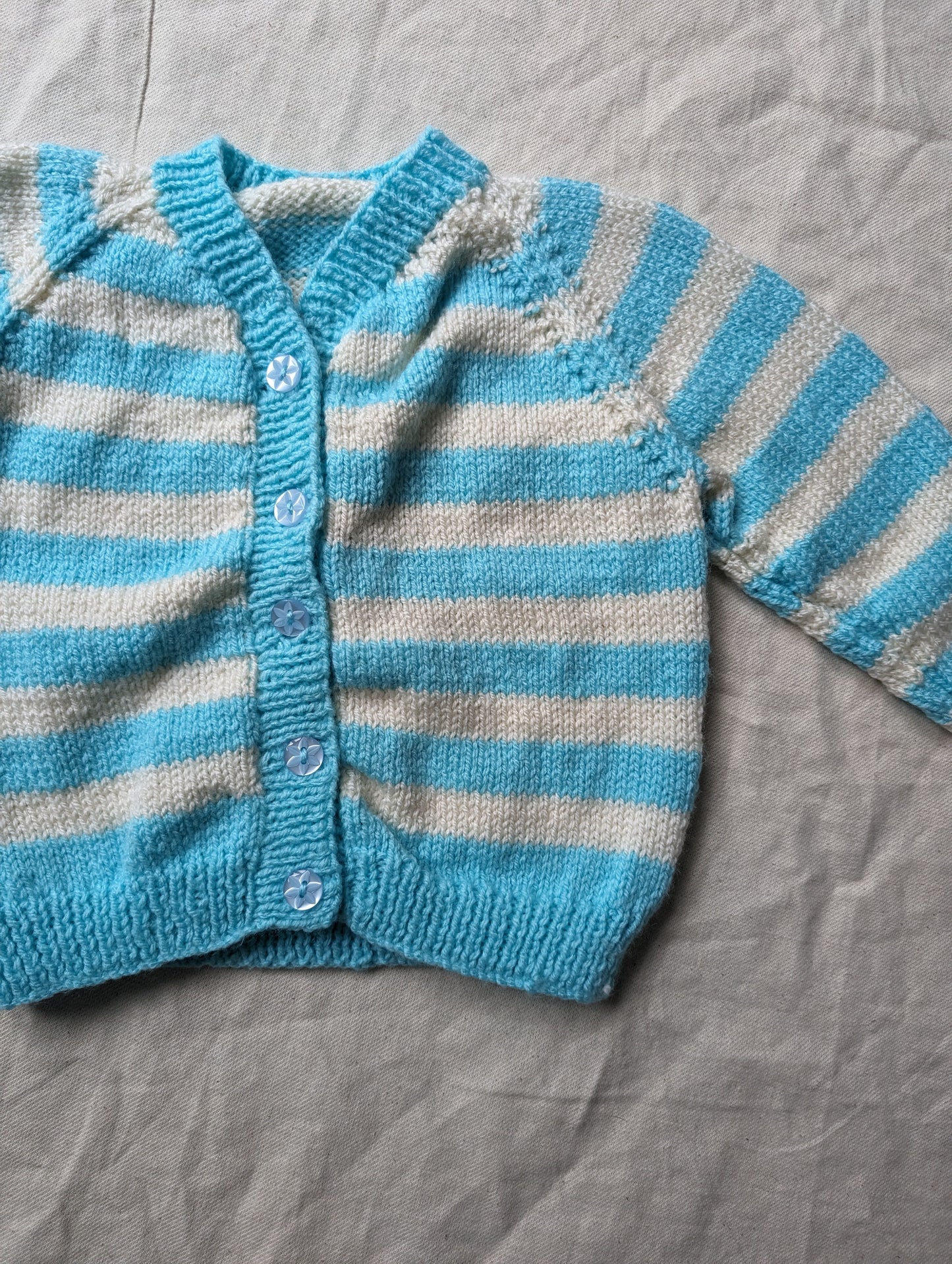 Turquoise Stripe Hand Knit Cardigan 1-2 years